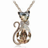 Image of Heart & Teardrop Crystal Cat Pendant Fashion Jewelry Necklace (Long Chain)