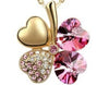 Image of Lucky Four-Leaf Clover Crystal Pendant Fashion Jewelry Necklace (Rose Red)