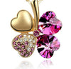 Image of Lucky Four-Leaf Clover Crystal Pendant Fashion Jewelry Necklace (Rose Red)
