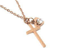 Gold Cross Necklace with Heart and Crystal for Women