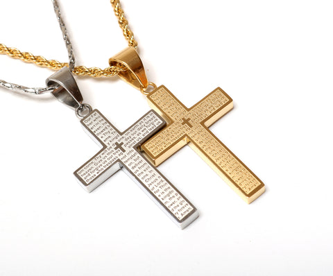 Lord’s Prayer Silver or Gold Plated Cross Necklace