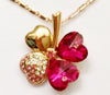 Image of Lucky Four-Leaf Clover Crystal Pendant Fashion Jewelry Necklace (Rose Red)