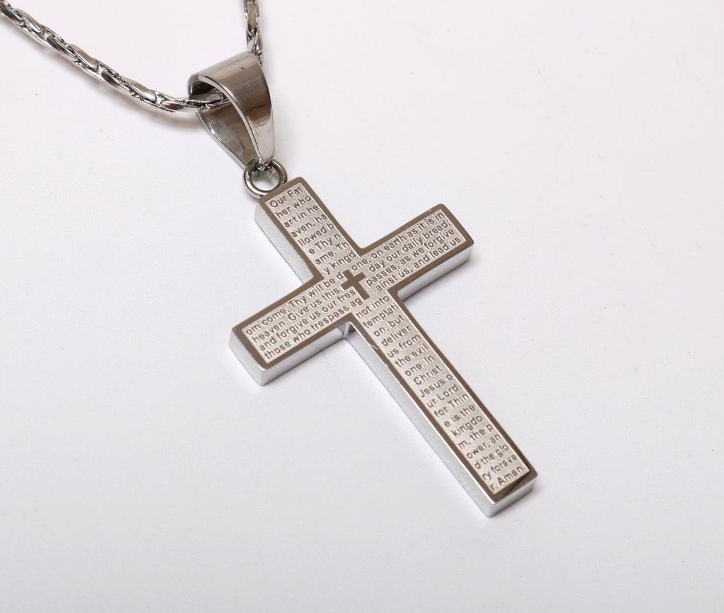 Lord’s Prayer Silver or Gold Plated Cross Necklace