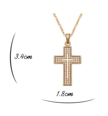 Elegant Cross Pendant Fashion Jewelry Necklace 18K Gold Plated with Sparkling CZ Gemstones