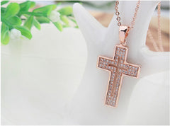 Elegant Cross Pendant Fashion Jewelry Necklace 18K Rose Gold Plated with Sparkling CZ Gemstones