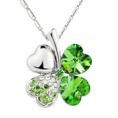 Lucky Four-Leaf Clover Crystal Pendant Fashion Jewelry Necklace (Green Crystal)