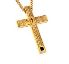 Lord's Prayer Gold Cross Pendant Necklace for Men