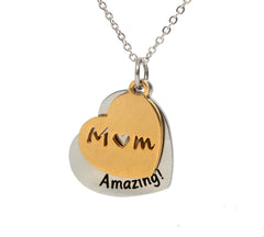 Mother's Day Gift Jewelry Necklace- Amazing Mom Silver Gold Plated Heart Pendant